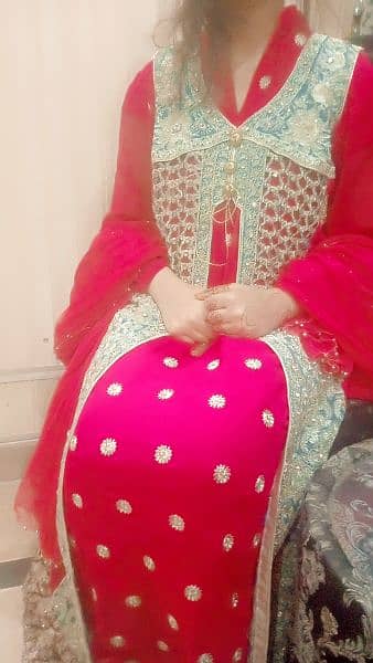 pink maxi with dupata and trouser