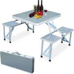 Outdoor Portable Picnic Folding Table With Desk Chairs Set