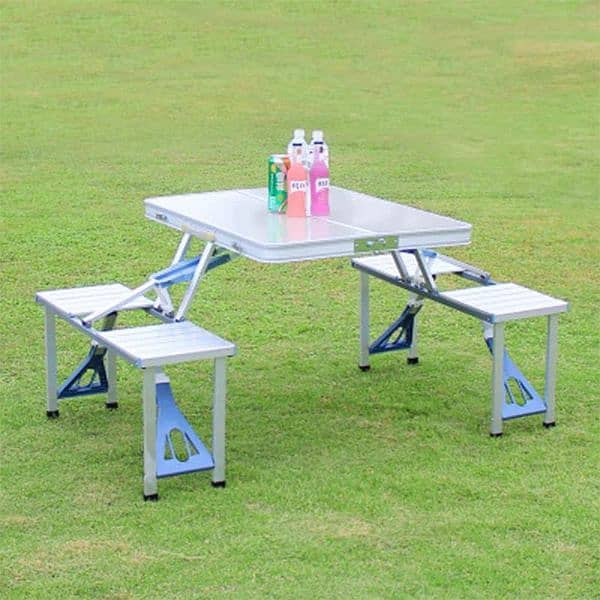Outdoor Portable Picnic Folding Table With Desk Chairs Set 2