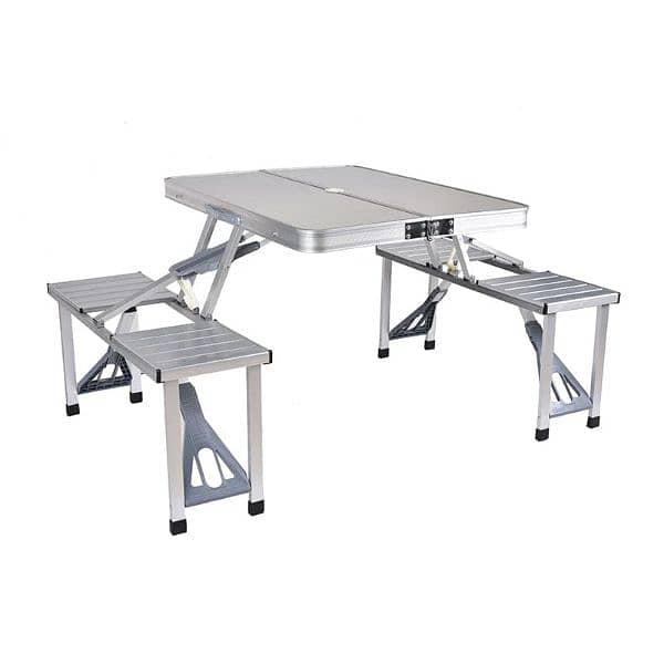 Outdoor Portable Picnic Folding Table With Desk Chairs Set 4