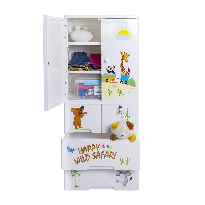 Kids Wardrobe Almirah Toys Drawers Cupboard Hanging Portion Cabinet 0