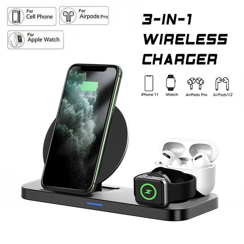W40 3 in 1 Wireless Charger For iPhone Airpods Apple Watch 4