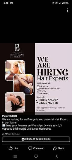 Female Hair expert required (Civil line def hyd)
contact:0333-2757145