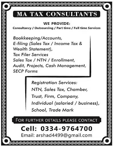 SALES TAX, Income Tax Returns, NTN, GST, Company Registration,Tax, 1