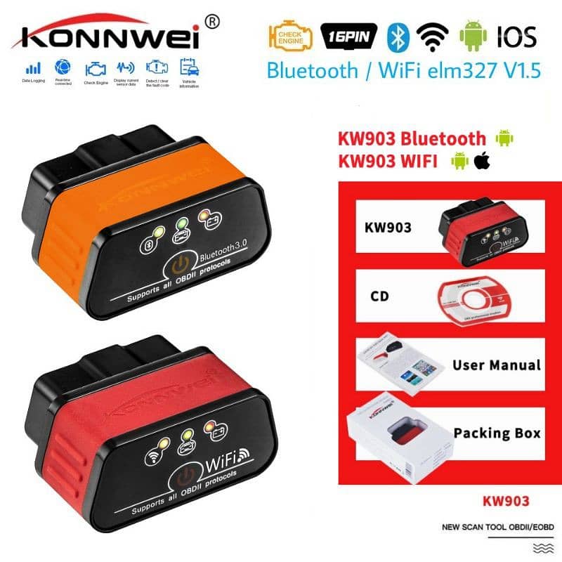 KONNWEI] KW903 ELM327 V1.5 OBDII Car Diagnostic Scanner 03020062817 0