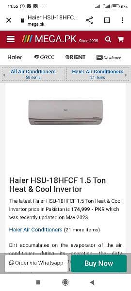Haier inverter 1.5 ton