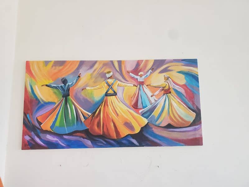 Sufi whirling abstract art painting 18 by 40 inches 1