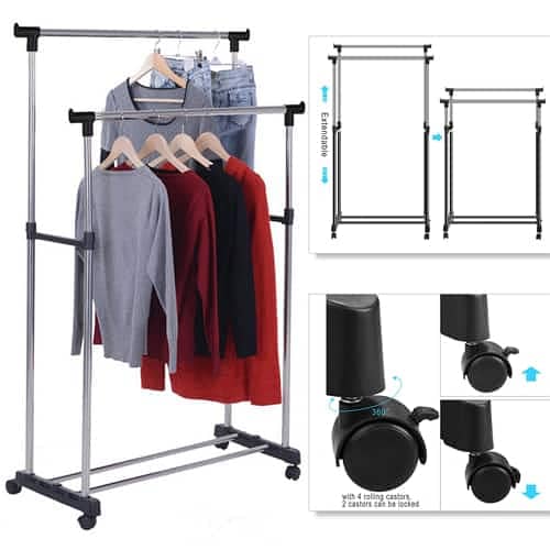 Cloth hanging stand Double Pole Portable Cloth Rack Cloth 03020062817 1