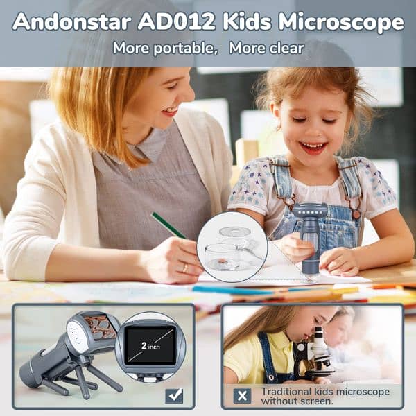 Andonstar AD012 Portable Microscope kit for Kids, 2" LCD 1