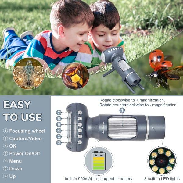 Andonstar AD012 Portable Microscope kit for Kids, 2" LCD 3
