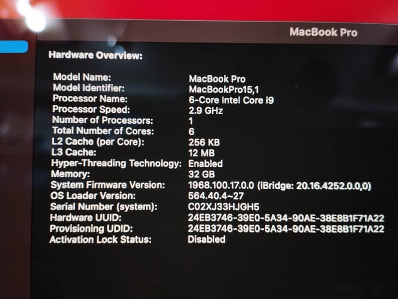 MacBook Pro 2018 Core i9 32GB 512GB 4GB GC 15" CTO Model A1990 4