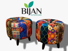 pair of tuffets or ottoman in patchwork