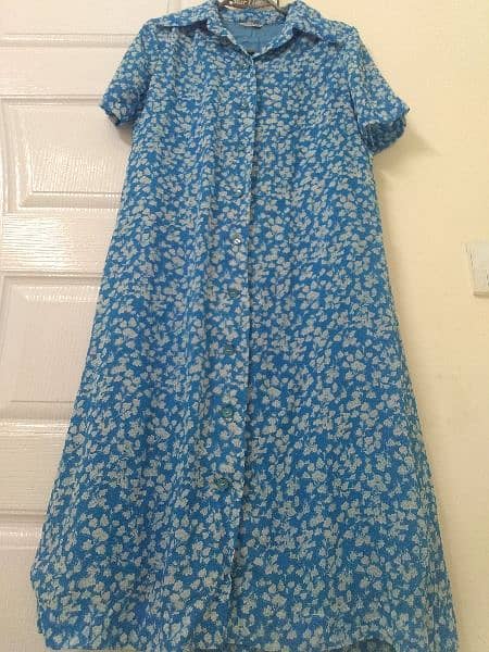 Blue floral long frock for summers 0