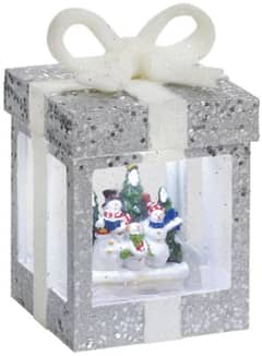 17cm Parcel Glitter Water Spinner with Snowman, Silver