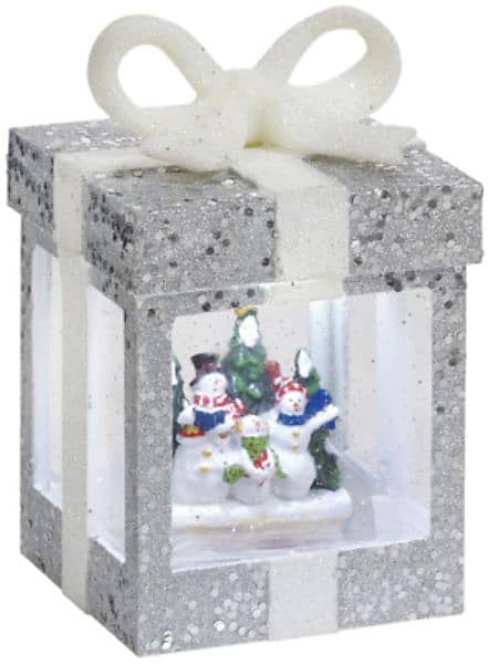17cm Parcel Glitter Water Spinner with Snowman, Silver 0