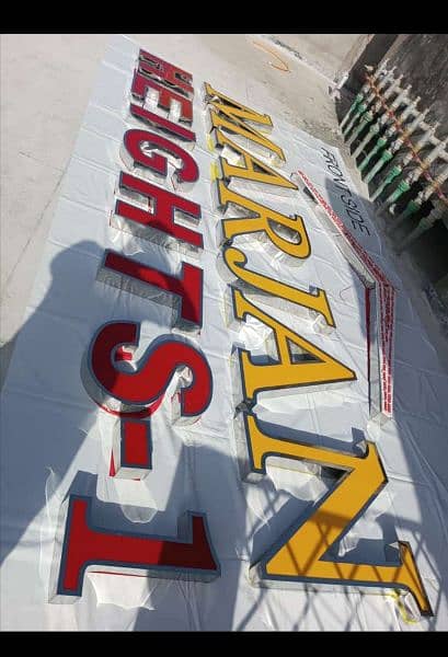Acrylic sign board. Steel letters. Panaflex printing Neon signs 1