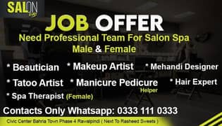 Jobs Available salon spa Islamabad