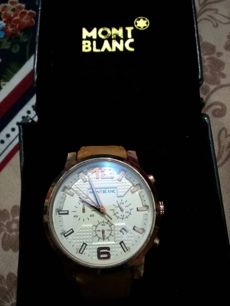 Mont Blanc Yellow Leather white dial golden compass 1