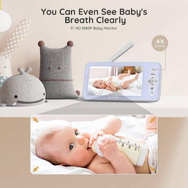 smart Video Baby Monitor with wifi Camera, 5” 1080P HDScreen, 3000mAh 6