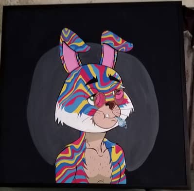 Big size painting of cartoon framed