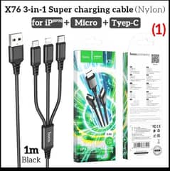 3 in 1(Type C,micro USB,iphone lightning ports) charging cable 0