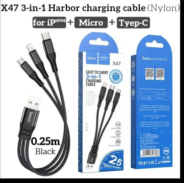 3 in 1(Type C,micro USB,iphone lightning ports) charging cable 1