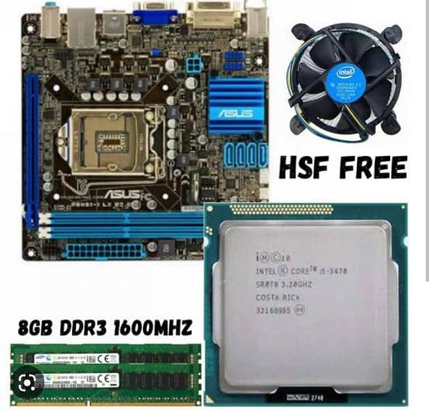 motherboard Asus p8b75 , processor core i5 3rd gen 3470 , 2×8gb rams 0