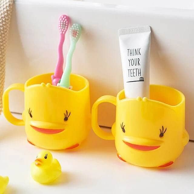 Kids Children Little Yellow Duck Mouthwash Cup Toothbrush Holder Water 4