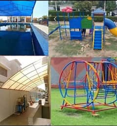 play ground swigs and roof parking shades. watsap . 03142344544