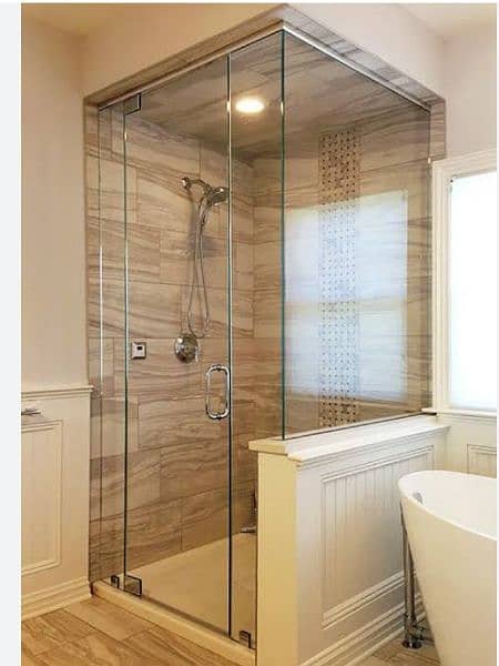 washroom glass cabinets ,bath tub glass  2walls and 1 glass door 3