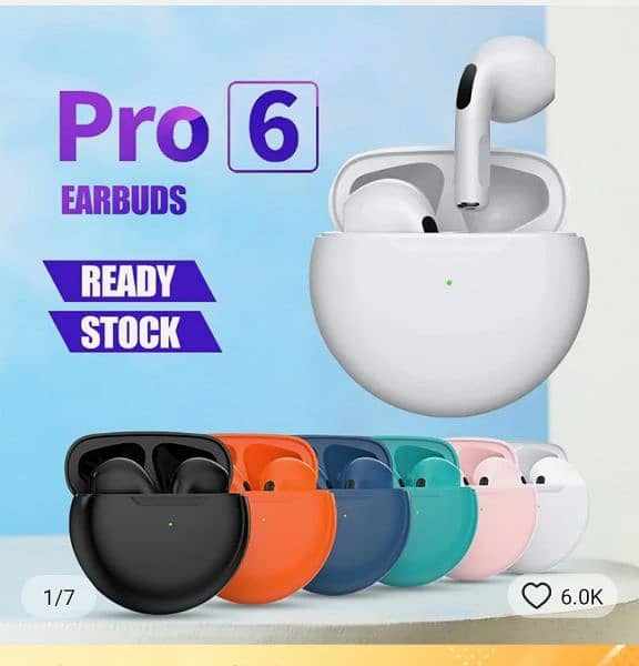 PRO 6 TWS EARBUDS. white & black color. call & whatsup 03002504286 0