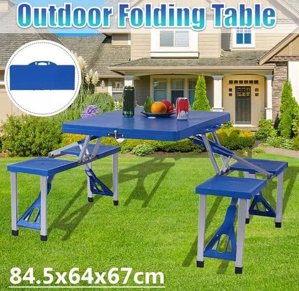 Outdoor Portable Picnic Folding Table With Desk Chairs Set 7