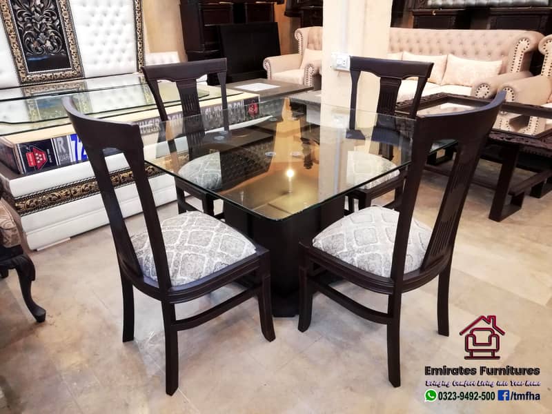 Wooden 4 Chairs Dining Set Gloss Top 0