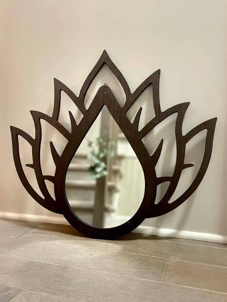 Bold Lotus Mirror | Floral Wooden Decor | Wooden Wall Mirror 1