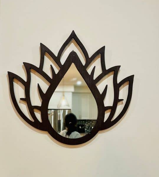 Bold Lotus Mirror | Floral Wooden Decor | Wooden Wall Mirror 2