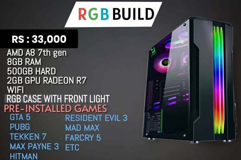 Gaming Pc/best for gta5 pubg/gaming system/RGB gaming pc 5