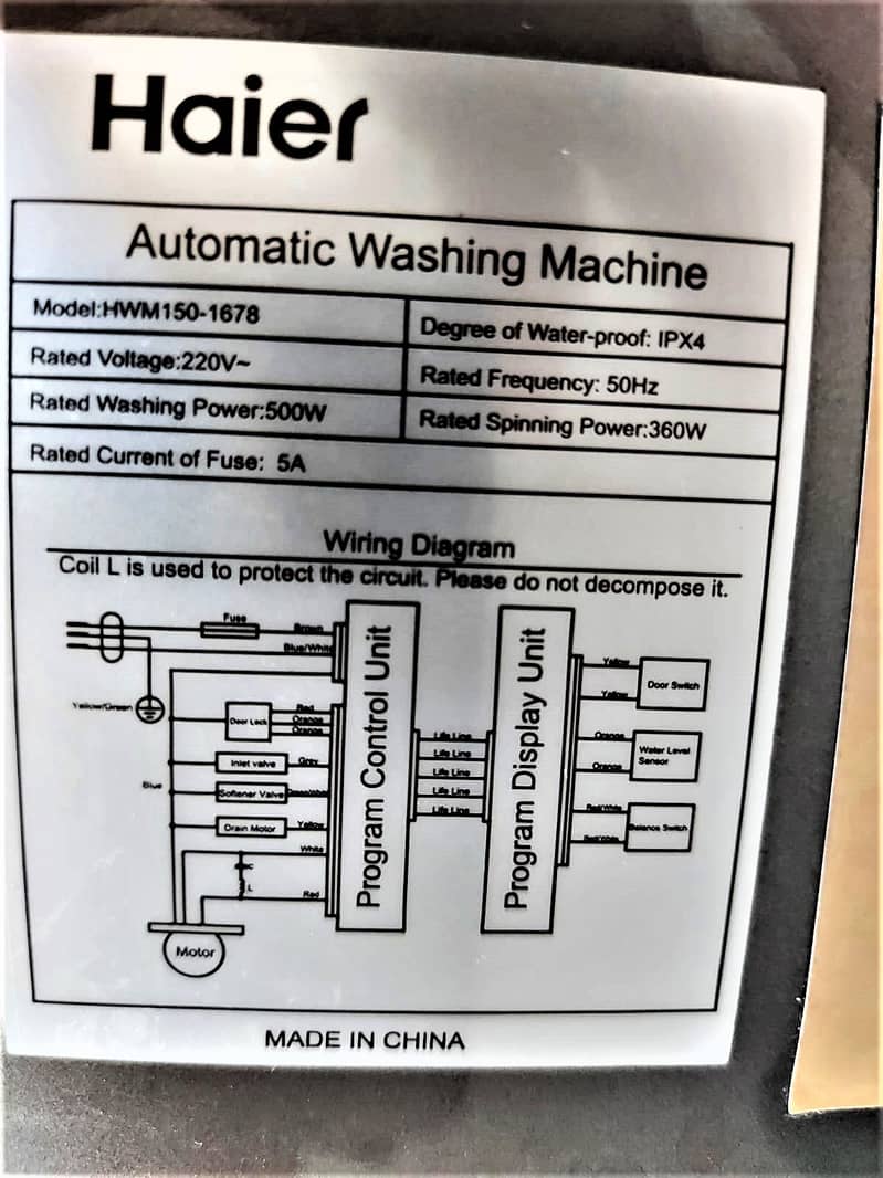 Haier Washing Machine HWM 150-1678 Brand-New, as Samsung used 1