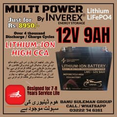 12V 9AH LITHIUM-ION BATTERY - MOTORCYCLE HIGH CCA BATTERY - LIFePO4