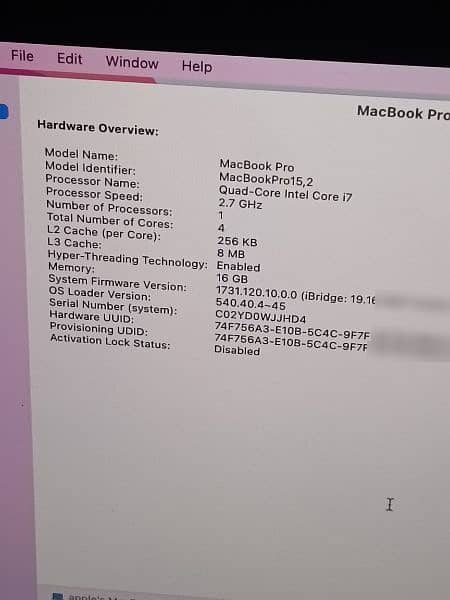 MACBOOK PRO 2018 CTO 13 TOUCHBAR I7 Q-C 2.7 16GB RAM 512GB SSD 14