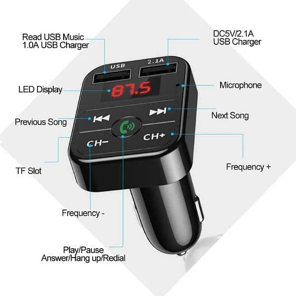 Car Mp3 Bluetooth Receiver Player Handsfree Call Fm Card Inse 1