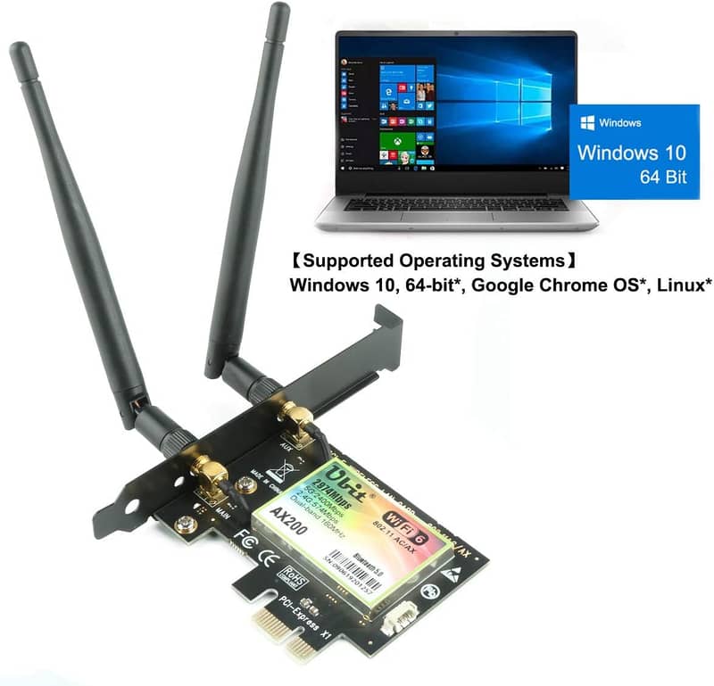 Ubit AX200 PCIE WiFi 6 Card 2974 Mbps Dual Band 5GHz/2.4GHz 3