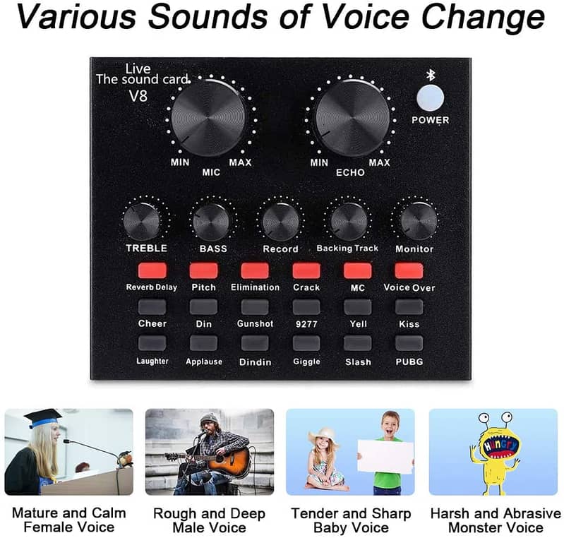 V8 Audio Sound Card Live streaming sound effects,audio mixing vocalist 1