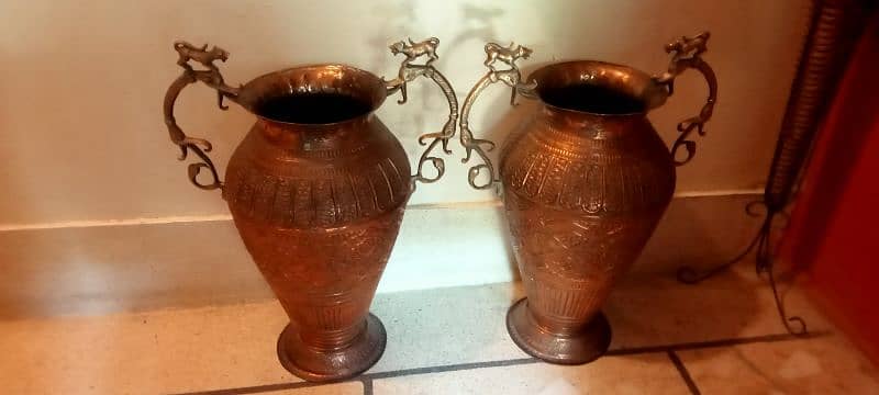 classic antique copper hand crafted rare design big floor vase pair 0