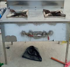 Cooking stove, Choolha, with two burner in stainless steel frame