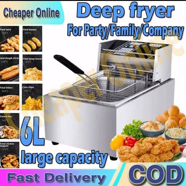 6.0 LITER DEEP FRYER ELECTRIC PURE STEEL FRYING MACHINE 2500W ORIGINAL 0