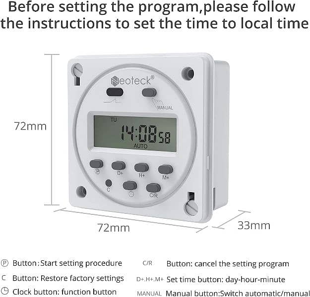 Neoteck DC 12V Timer Switch 16A Digital LCD Time Relay Programmable 7