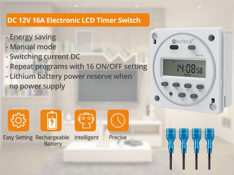 Neoteck DC 12V Timer Switch 16A Digital LCD Time Relay Programmable 10