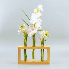 Wooden & Glass Modern Flower Plant Vase