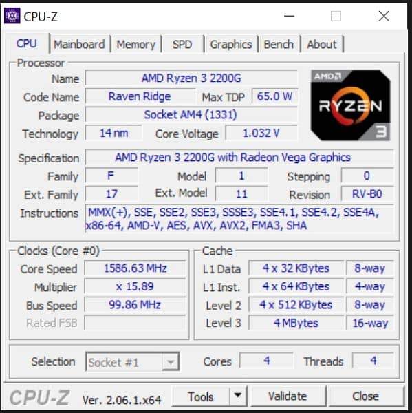 AMD RYZEN 3 2200G 0