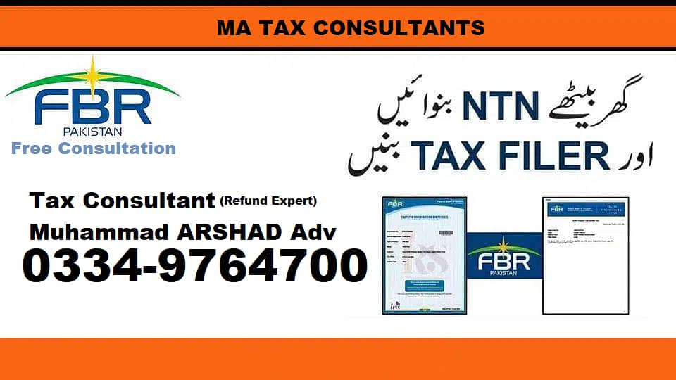 Sales Tax, Income Tax Return, Tax consultant, FBR, Tax Filer, NTN, GST 0